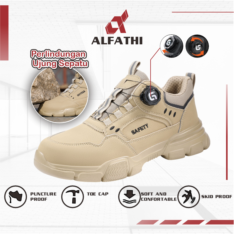 Alfathi Sepatu Safety Ori By Guyisa Ezra Brown Tactical Tali Putar Anti Tusukan Non Slip Ujung Besi 
