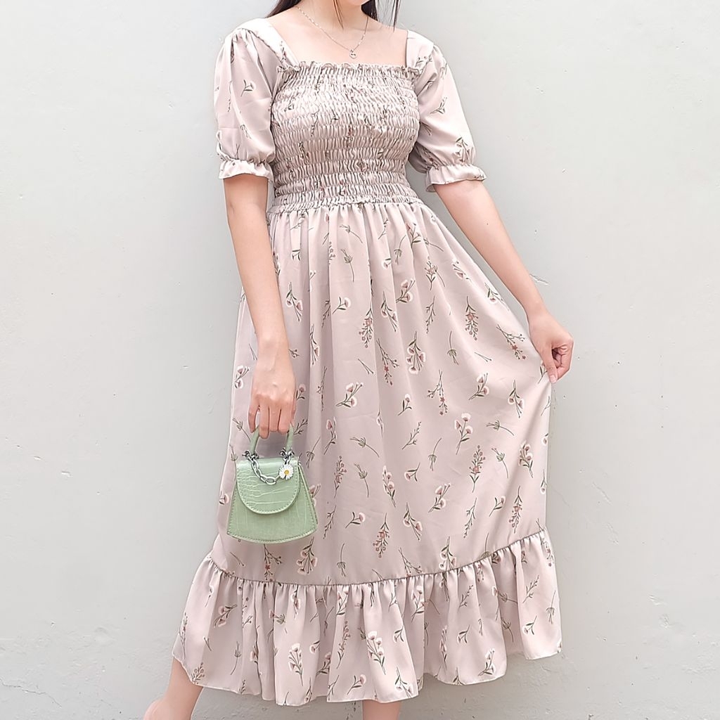MyCikii Flowery Long Dress / dress maxi casual wanita bunga / long dress import korea