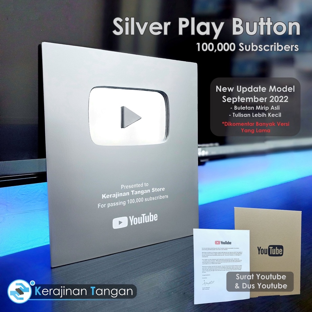 KODE F79I Silver Play Button Youtube Replika Custom Nama