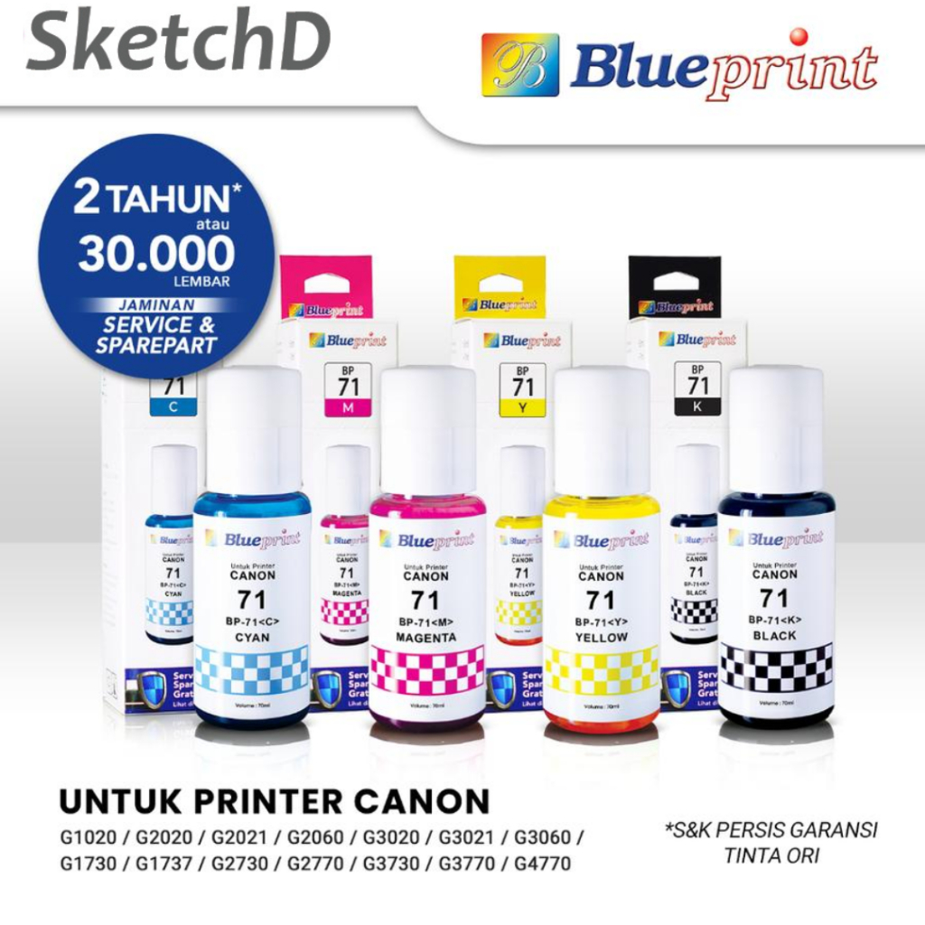 Tinta Isi ulang Blueprint untuk Canon 71 Printer Ink G1010 G1020