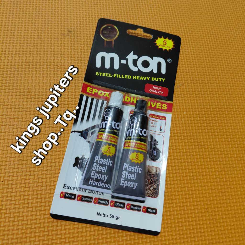 1 aja LEM BESI M-TON 58GR HITAM + PUTIH TAHAN PANAS plastik steel epoxy glue