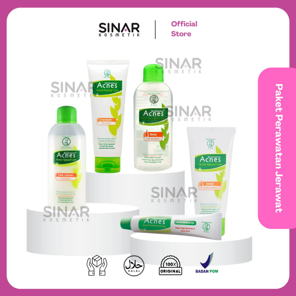 Acnes Paket Perawatan Jerawat(milk cleanser,toner,cream,wash 100,powder lot,sealing jell)
