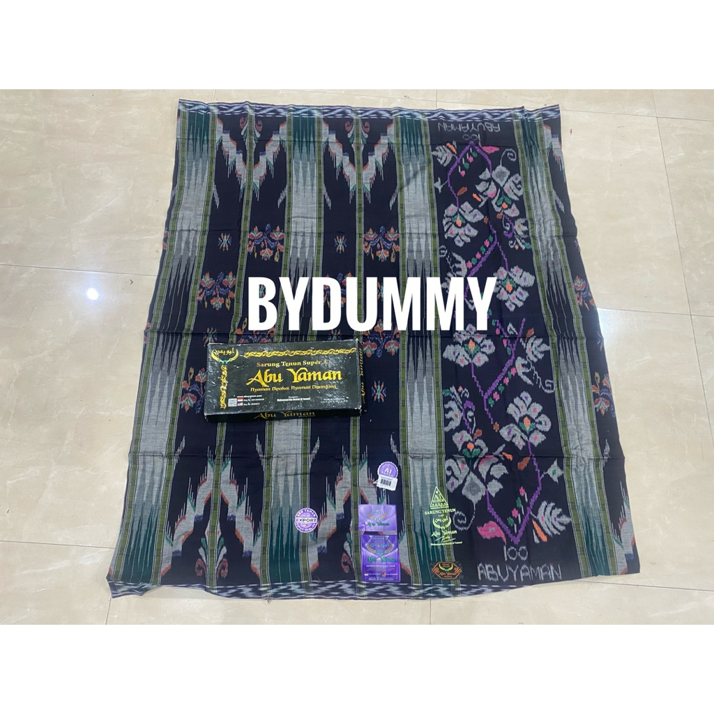 Sarung Abu Yaman Super Tenun A1 ada tanda tangan mesres asli sambung jahit tengah warna hitam