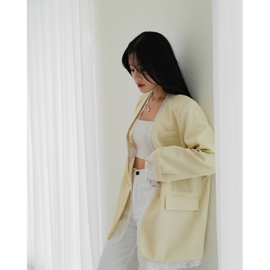Kyoto long blazer premium linen | blazer panjang wanita korea