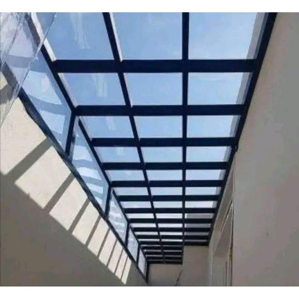 kanopi besi alderon dan kaca tempred