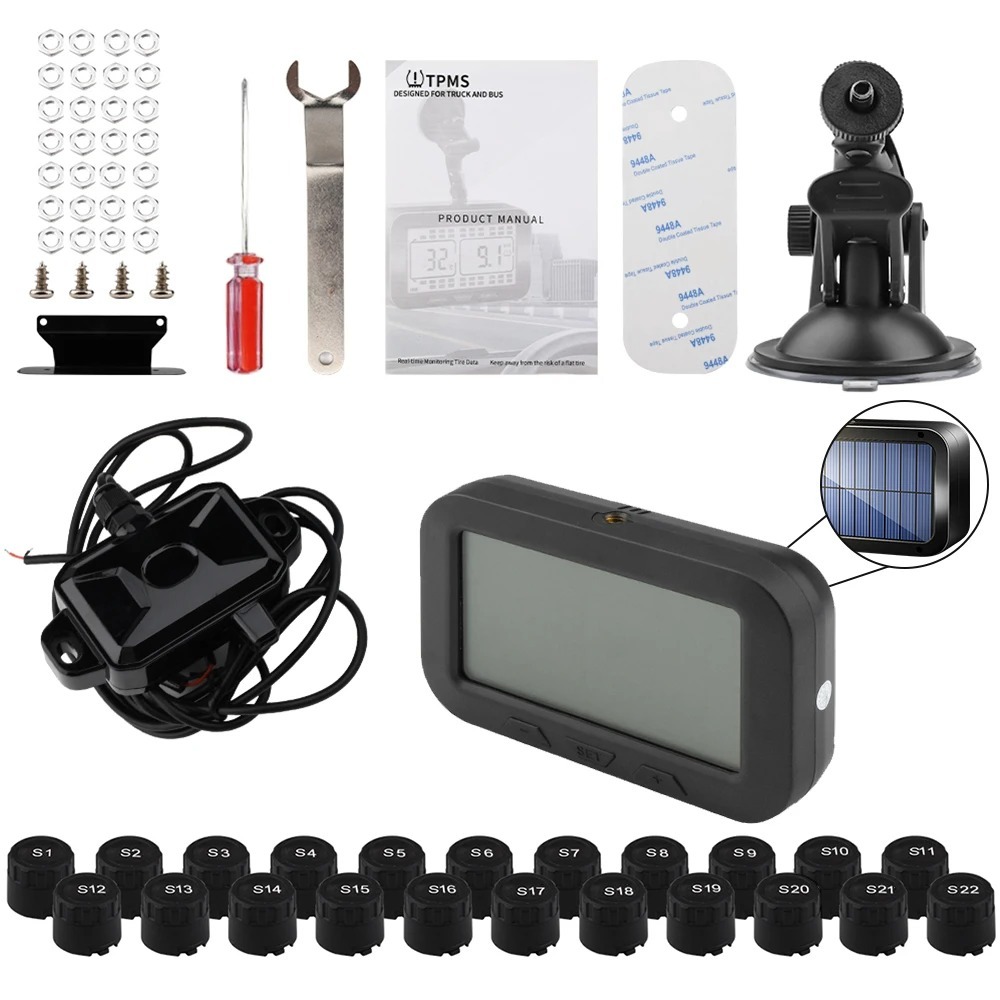 Sistem Pemantauan Tekanan Ban Trailer Tenaga Surya TPMS 217psi Mobil Truk RV Bus Sensor Layar LCD Al