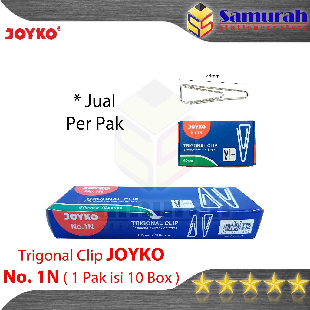 

Trigonal Paper Clips No 1 Joyko Per Box isi 10 pak @ 60 pcs / Clip Penjepit Segitiga No.1 Tanggung / Klip Jepit Kertas Berkas