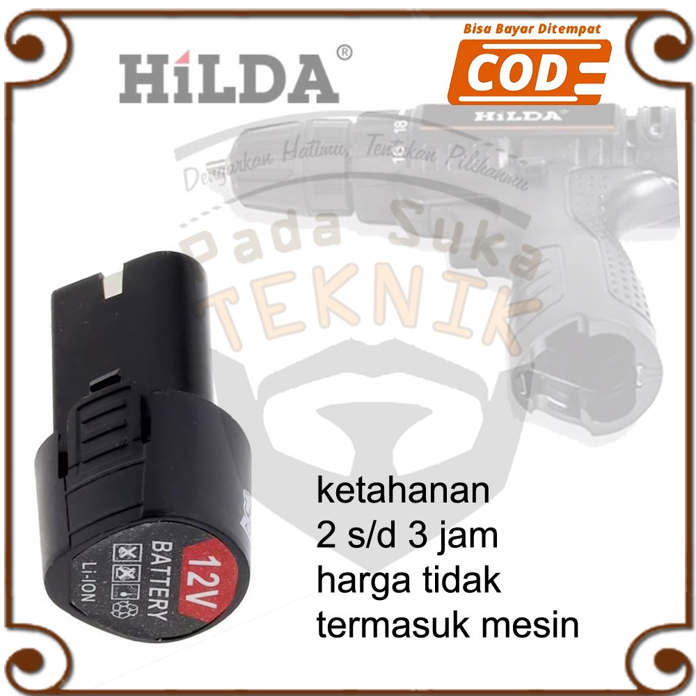 HILDA 12V Batere Cadangan Alat Listrik Mesin Bor/Obeng Batere Baterai Lithium-Ion Li-Ion