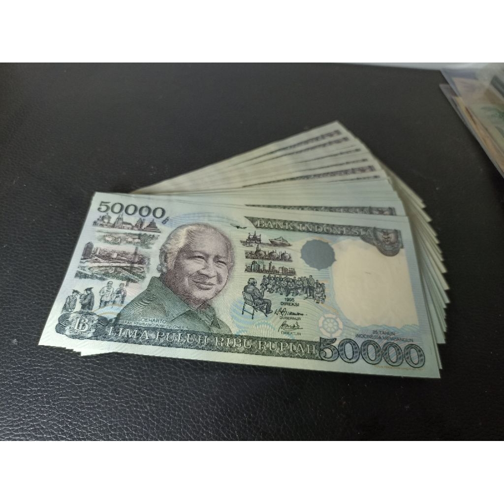 uang kuno 50.000 / 50rb rupiah soeharto / suharto kertas mulus gress