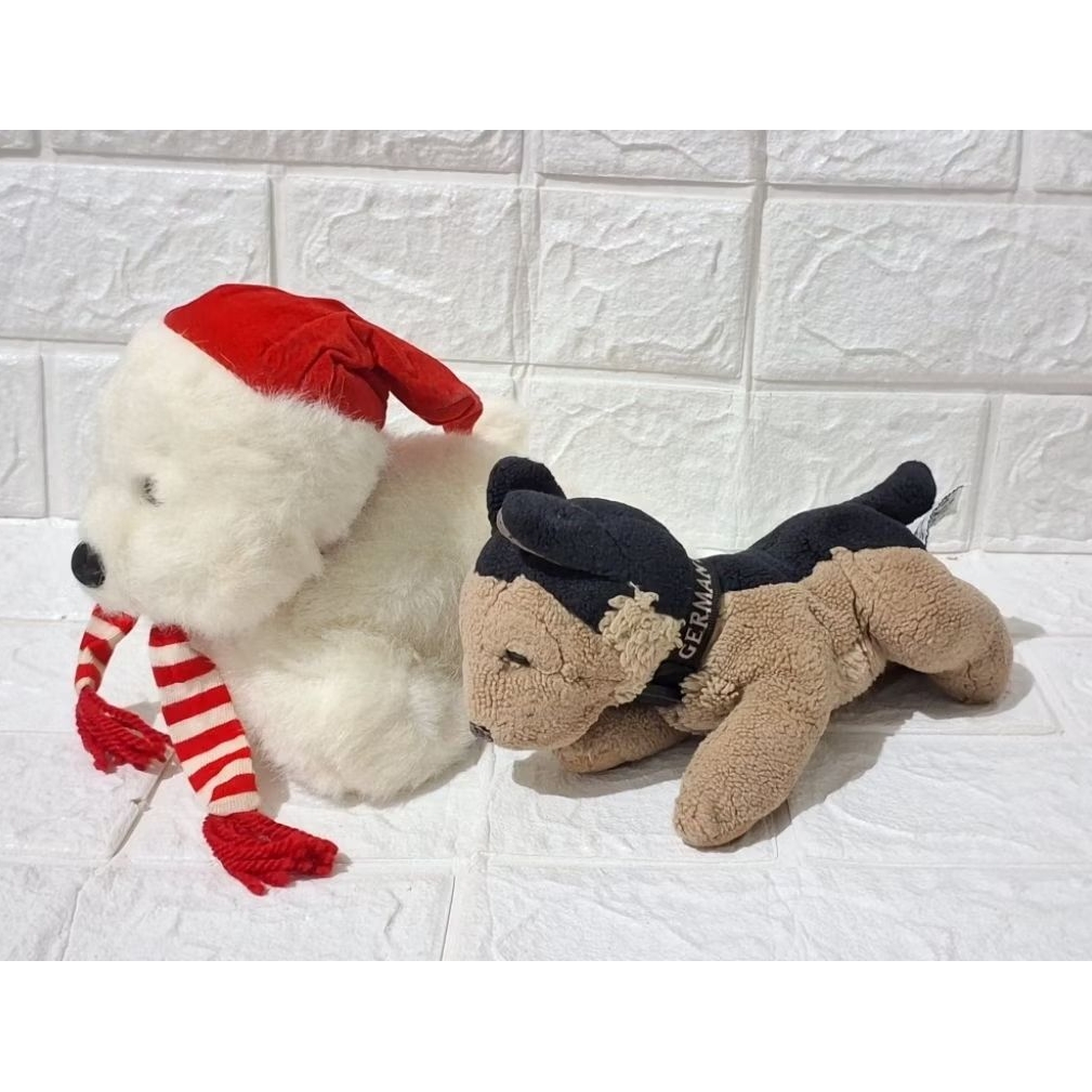 boneka brand russ hewan binatang anjing guguk german shepherd dan dugong putih syal