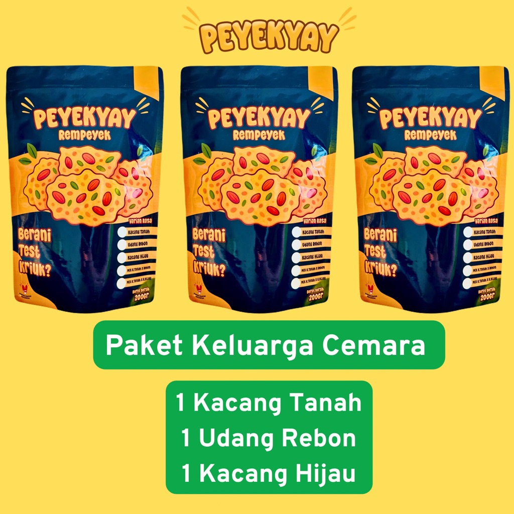 

Peyek - Rempeyek | Standing Pouch | 1 Kacang Tanah + 1 Udang Rebon + 1Kacang Hijau