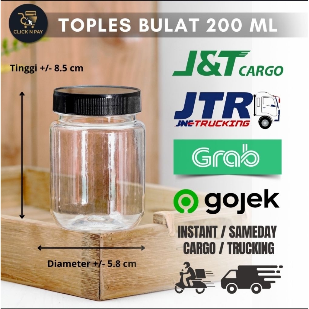 INSTANT SAMEDAY TOPLES PLASTIK 200ML BULAT/ TOPLES SAMBAL/ TOPLES BUMBU/ TOPLES KECIL PET