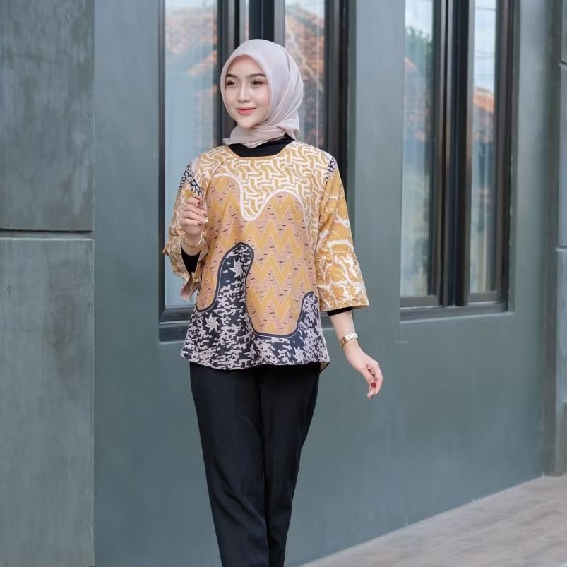 Bisa COD - Baju Batik Wanita Anak Remaja Dewasa Pakaian Atasan Blus Kerja Modern Baju Batik Wanita T