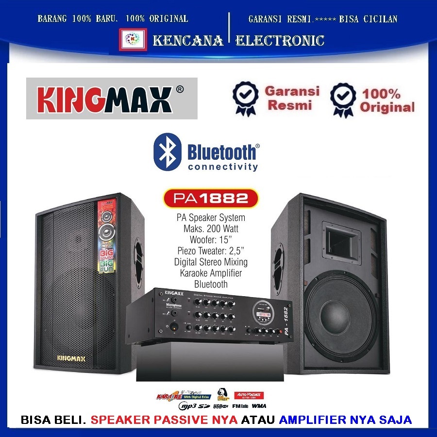 KingMax PA-1882 SPEAKER+AMPLIFIER 15inch USB - FM Radio - Karaoke