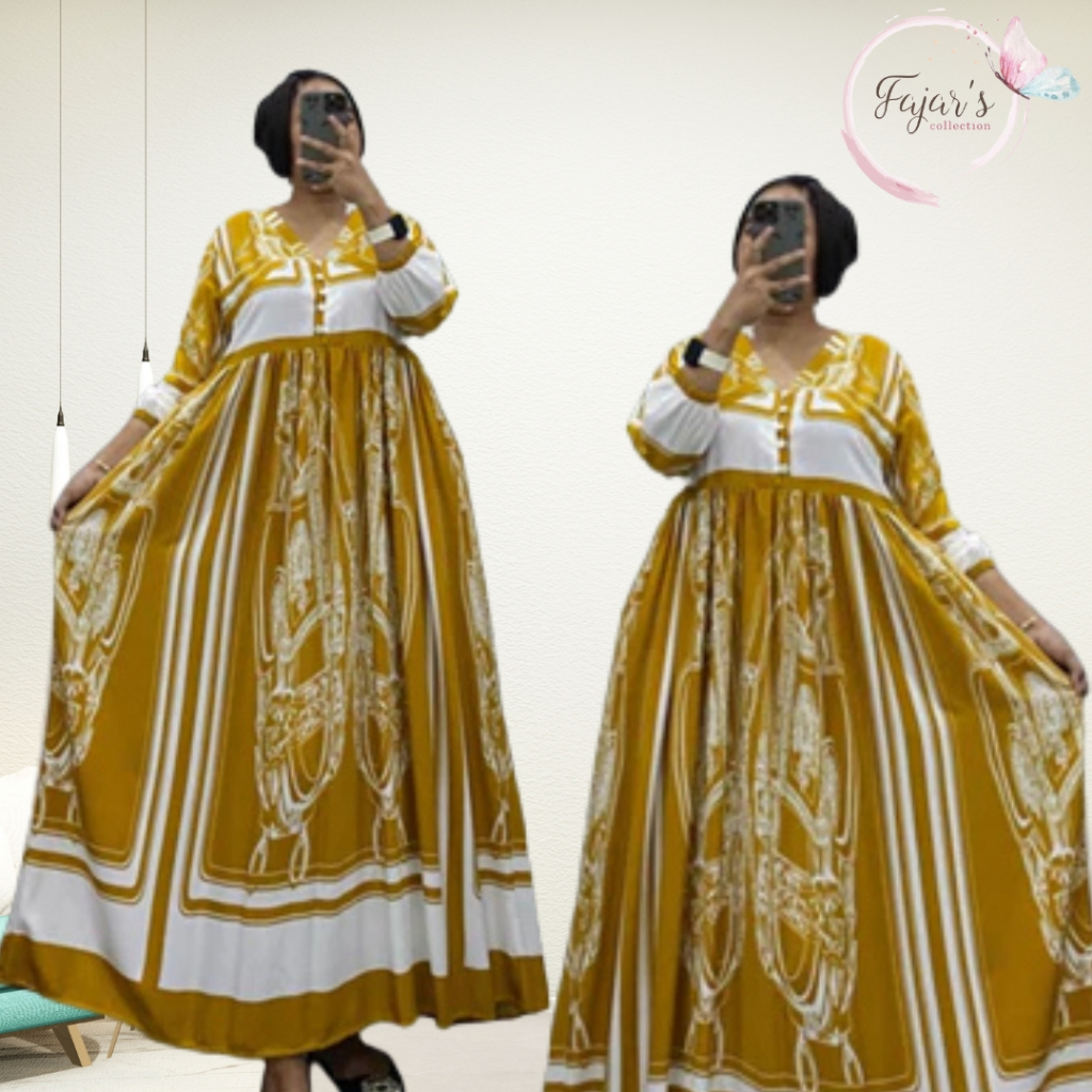 Tiara Midi Dress Rayon Premium Lengan Karet Busui Kancing Dress Wanita Muslim Kekinian