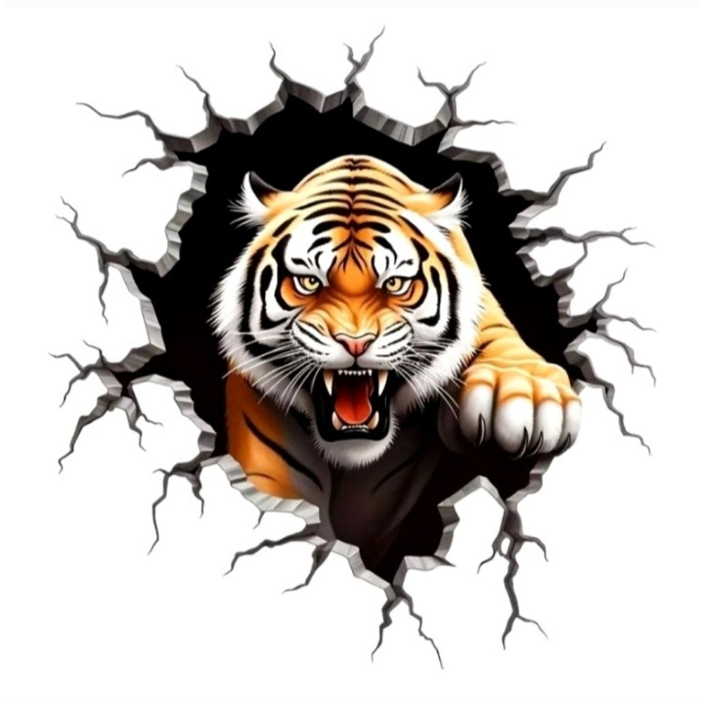 

stiker 3D harimau keren, stiker print sudah cutting, size 15 x 20 cm, anti air