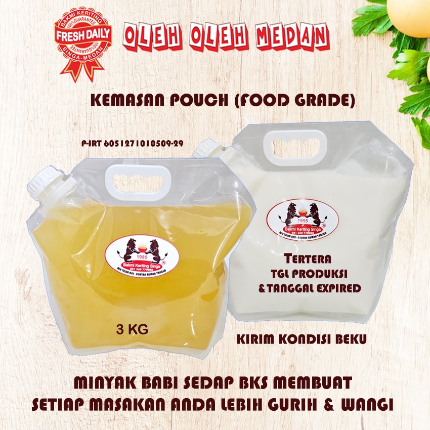 

Minyak Babi Lard Oil Murni Sedap BKS (Bakmi Keriting Singa) Standard Quality 3 Kg (Tekstur Creamy) Pilihan KOKI
