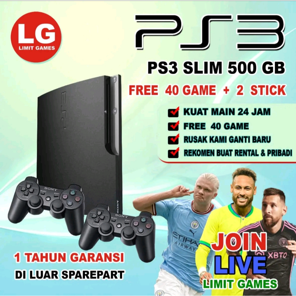 PS3 Slim 500GB Slim 500 GB Full Game 2 Stick