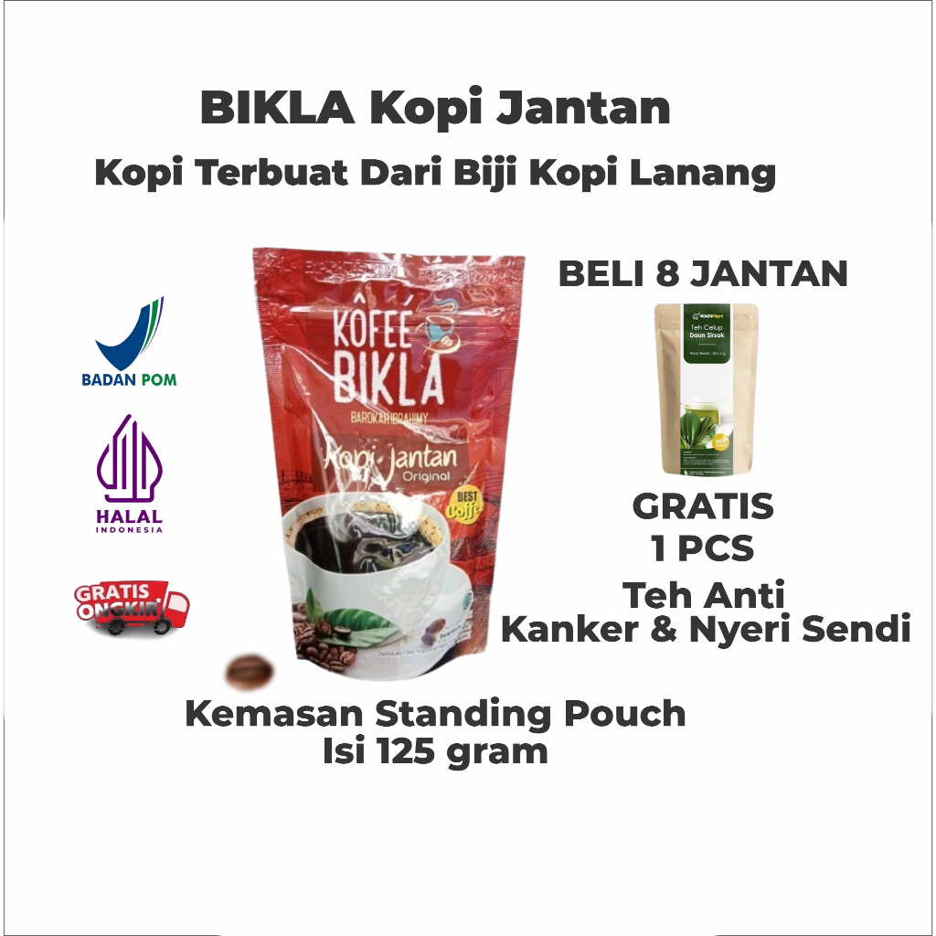 

BIKLA Kopi Jantan – Herbal Stamina Pria | Kopi Lanang Asli 125gr | GRATIS Teh Anti Nyeri