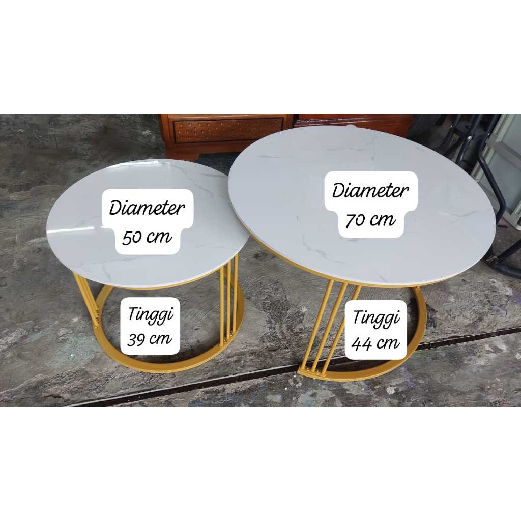 MEJA TAMU GRANIT KAKI BESI 70CM MEJA SOFA DOUBLE GRANIT KAKI BESI