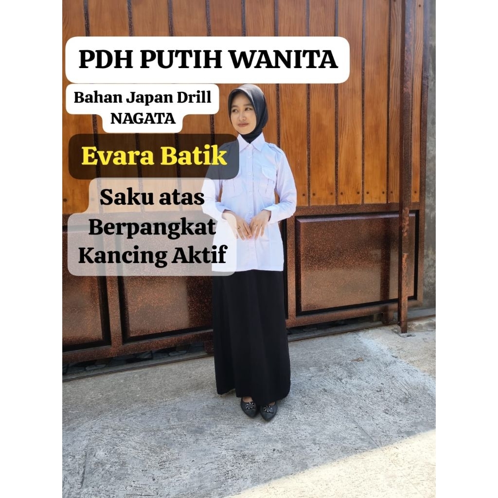SERAGAM PDH PUTIH JAPAN DRILL NAGATA WANITA LENGAN PANJANG