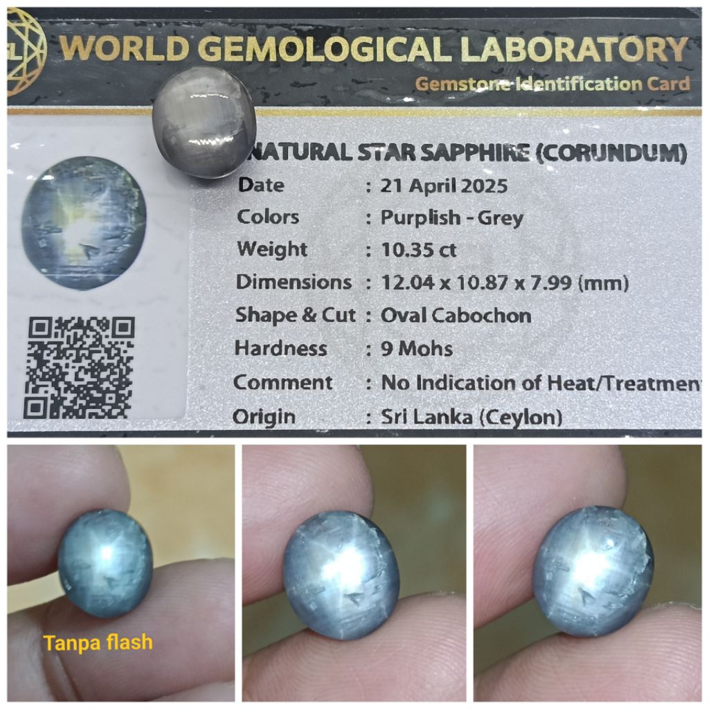 Natural Grey Star sapphire Ceylon 10 ct Memo WGL Safir Ster Srilanka