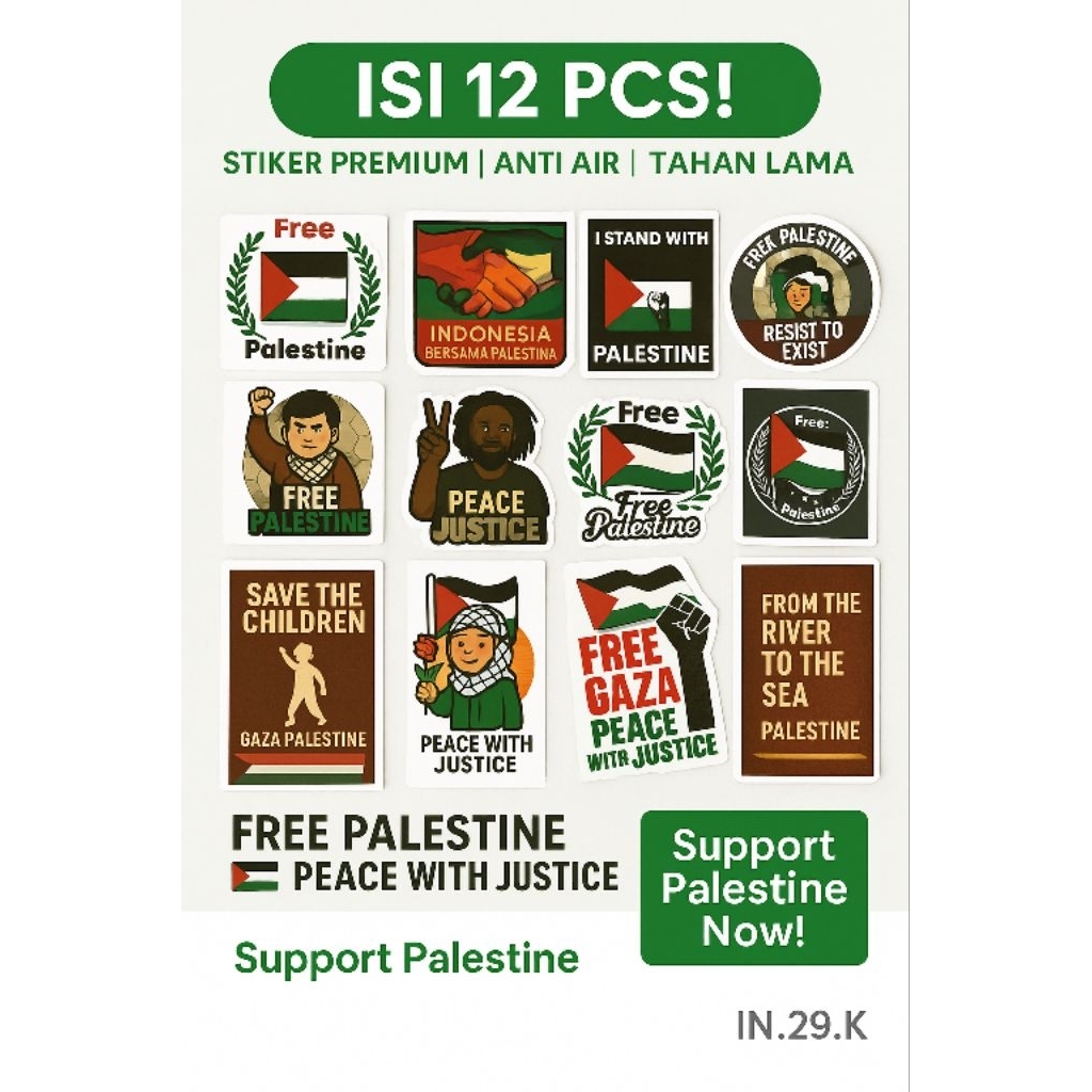 

Stiker Free Palestine / Gaza Palestina - Stiker Dukung Palestina - Paket 12 Pcs