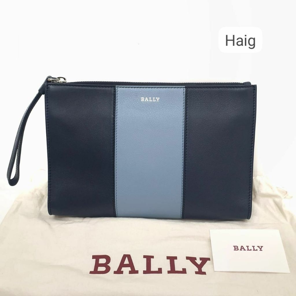 NEW BALLY Haig Clutch midnight Blue navy leather