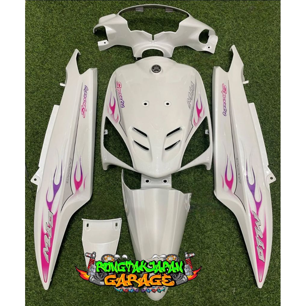 full set bodi halus mio mio sporty mio lama mio 5TL albino putih tulang set striping api pink cover 