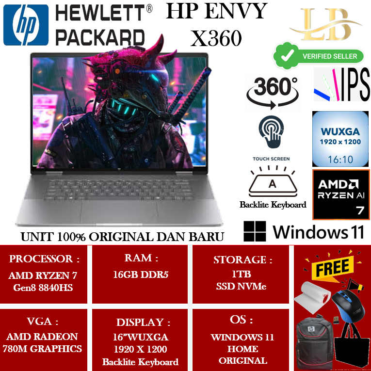 Laptop Touchscreen Hp Envy X360 16 Amd Ryzen 7 8840HS 16GB 1TB 16"WUXGA IPS BL Win11
