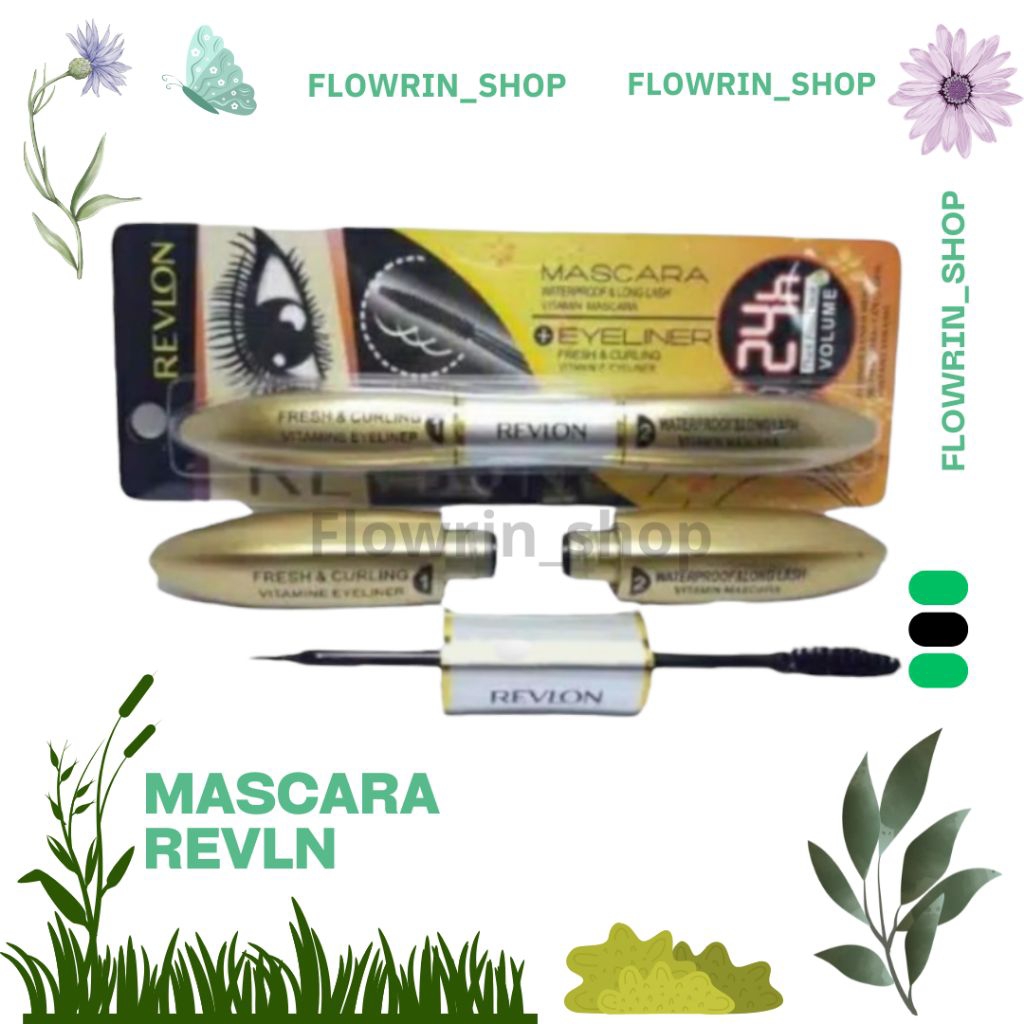 MASCARA + EYELINER REVLN 2IN1/maskara waterproof/maskara maybellne/eyeliner maybellne/maskara