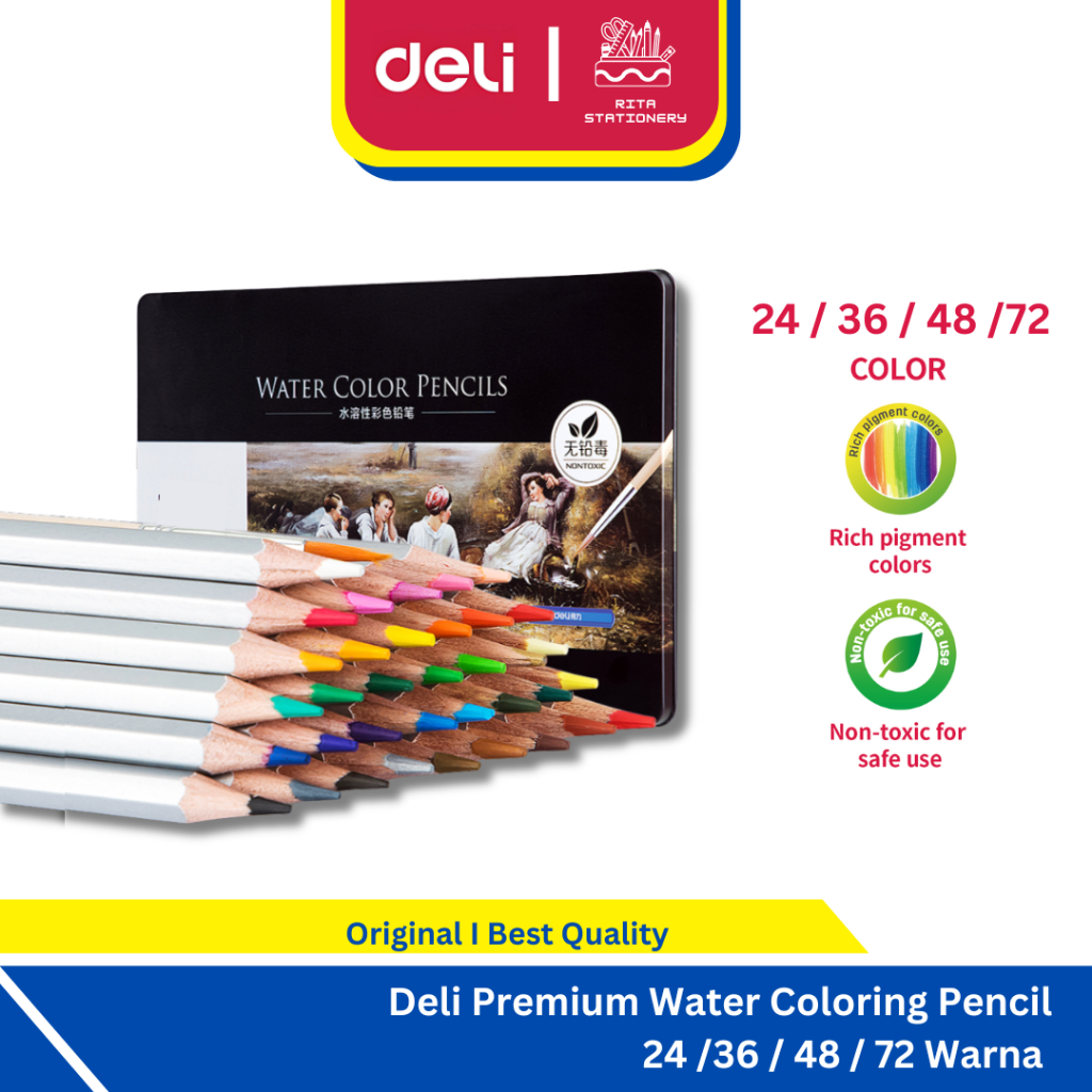 

Deli Premium Water Color Pencil /Pensil 24/36/48/72 Warna Kaleng Box tidak beracun dapat dicuci dan teknologi hybrid