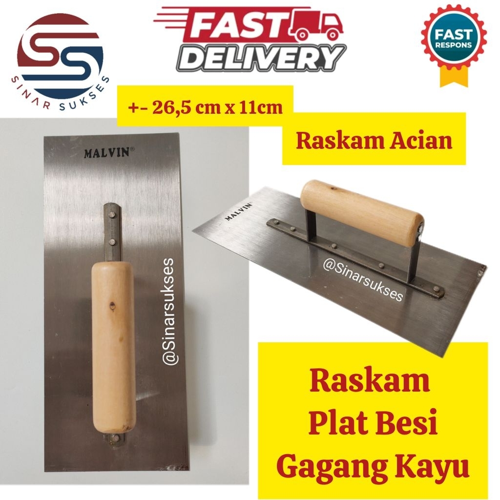 Raskam Besi Acian/ Raskam Plat Besi Gagang Kayu/ Raskam Acian/ Raskam Plamir/ Tapak Besi Gagang Kayu