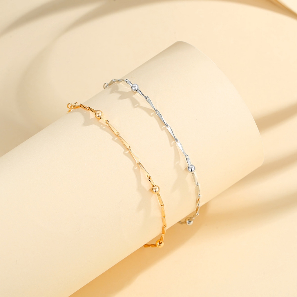 Lanme Jewelry Gelang Rantai Wanita Korea Titanium Emas Anti Luntur Karat Aksesoris Fashion LM784