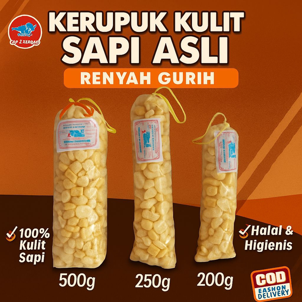 

Kerupuk Kulit Sapi Cap 2 Kerbau | Renyah Gurih Asli | Oleh-Oleh Khas | Rambak Sapi Higienis