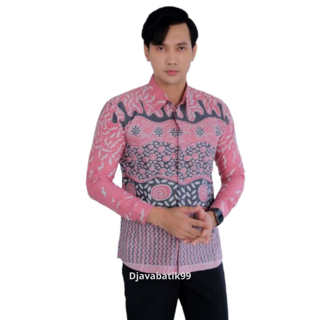 Djavabatik99 Baju Batik Kain Katun Pria Lengan Panjang Lapis Furing Model slimfit Warna Ungu Muda Ko