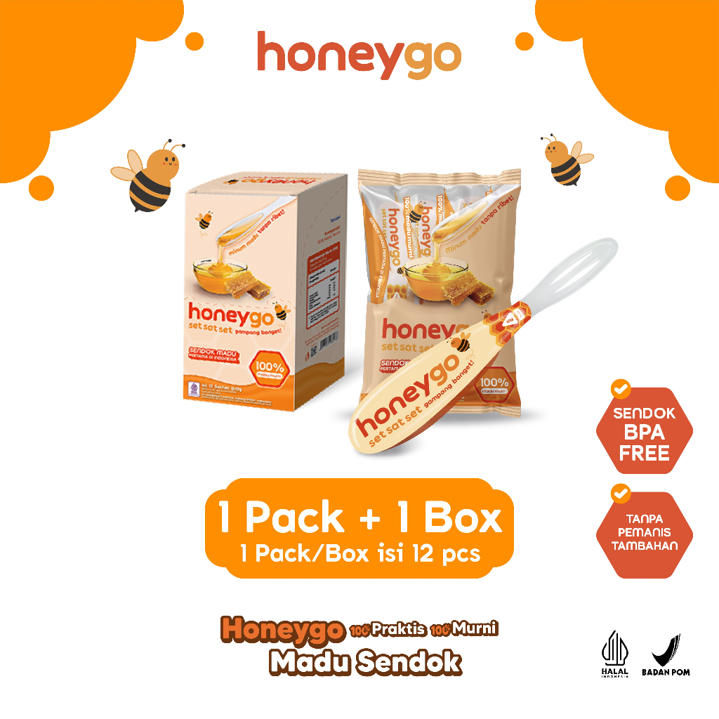 

Honeygo Madu Murni dengan Sendok - Bundle Hemat 1 Pack + 1 Box