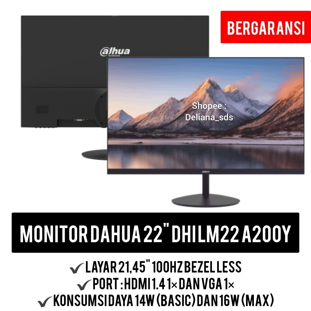 Monitor Dahua 22" DHI LM22 A200Y 21,45" 100Hz Garansi Resmi 1 Tahun Monitor Dahua 22" Monitor 22" Mu