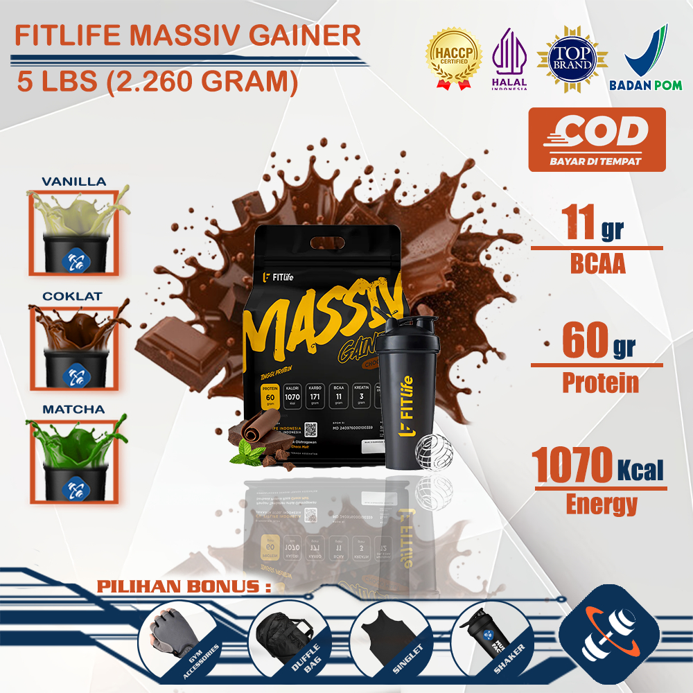 FITLIFE Massiv Gainer 5 Lbs MPRO - Susu Whey Protein Penambah Berat Badan Massa Otot Pria Wanita Wei