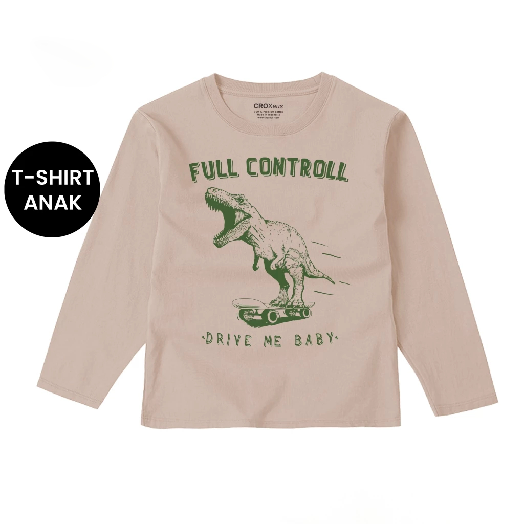Kaos Anak Lengan Panjang Dinosaurus Warna Coklat Susu