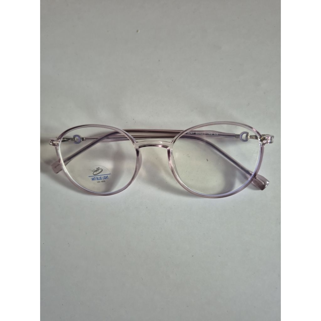 Kacamata bening wanita frame sudah antiradiasi warna ungu muda