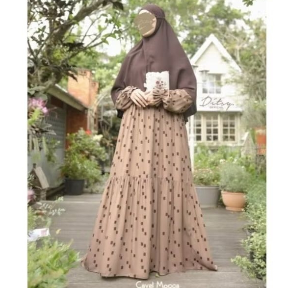 Ready Stock Ditsy nightgown edisi Mei Cavel mocca size S