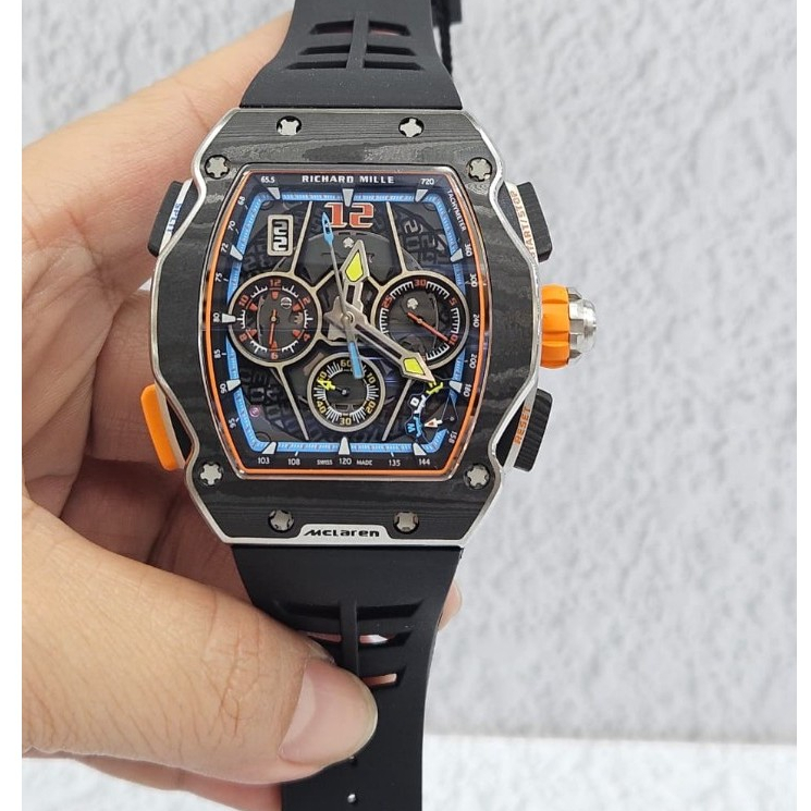 JAM TANGAN RM 65 MCLAREN CARBON BLACK CASE AND RUBBER STRAP AUTOMATIC