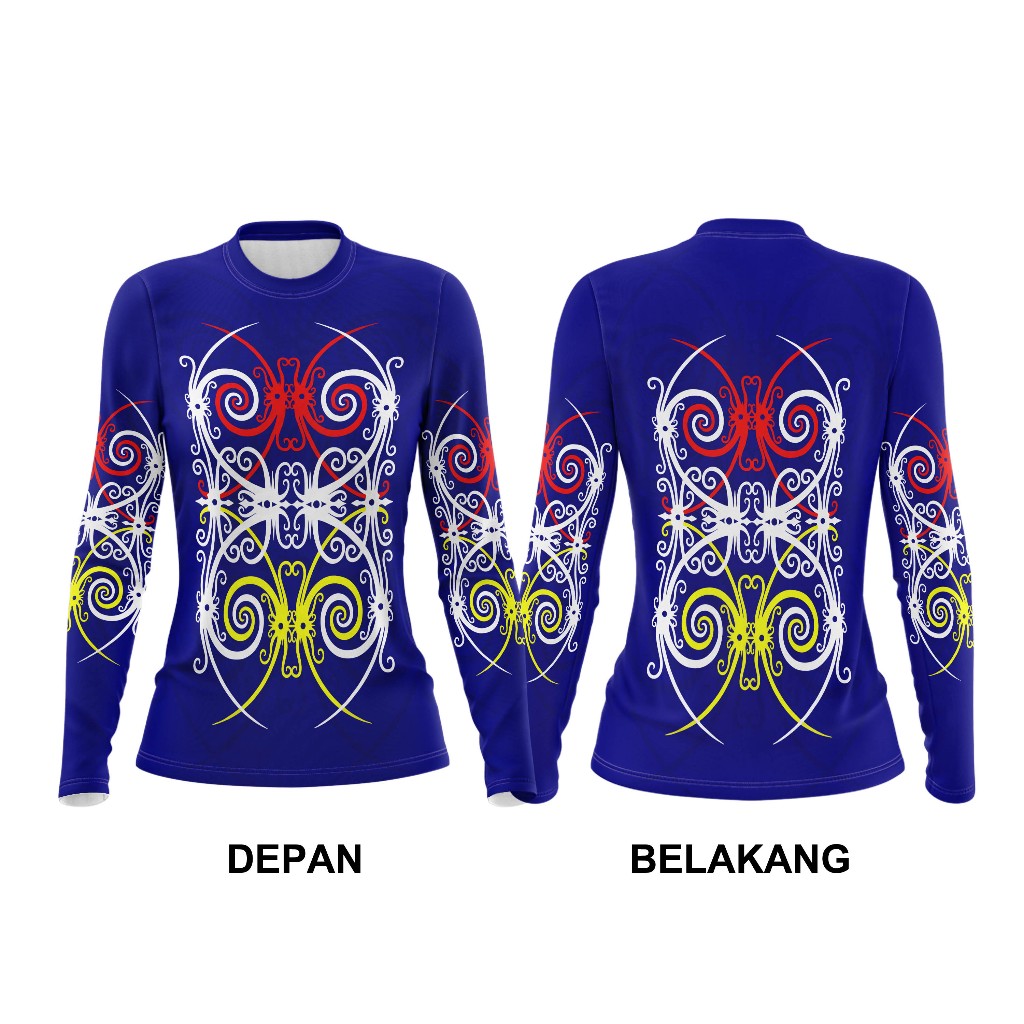 Baju Kaos Wanita Motif Batik Dayak /Jersey Batik Dayak Kalimantan Printing - Biru