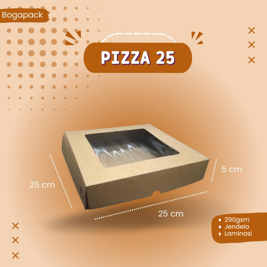 

Dus pizza 25 uk. 25x25x5 cm dus roti / dus pizza / dus kraft / dus barang / dus parcel harga per pcs