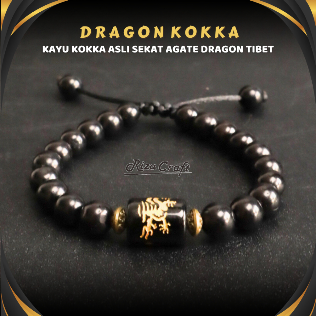 DRAGON KOKKA - Gelang Serut Kayu Kokka Koka Kaokah Kaukah Batu Alam Kristal Akik Kotak Kombinasi Aga