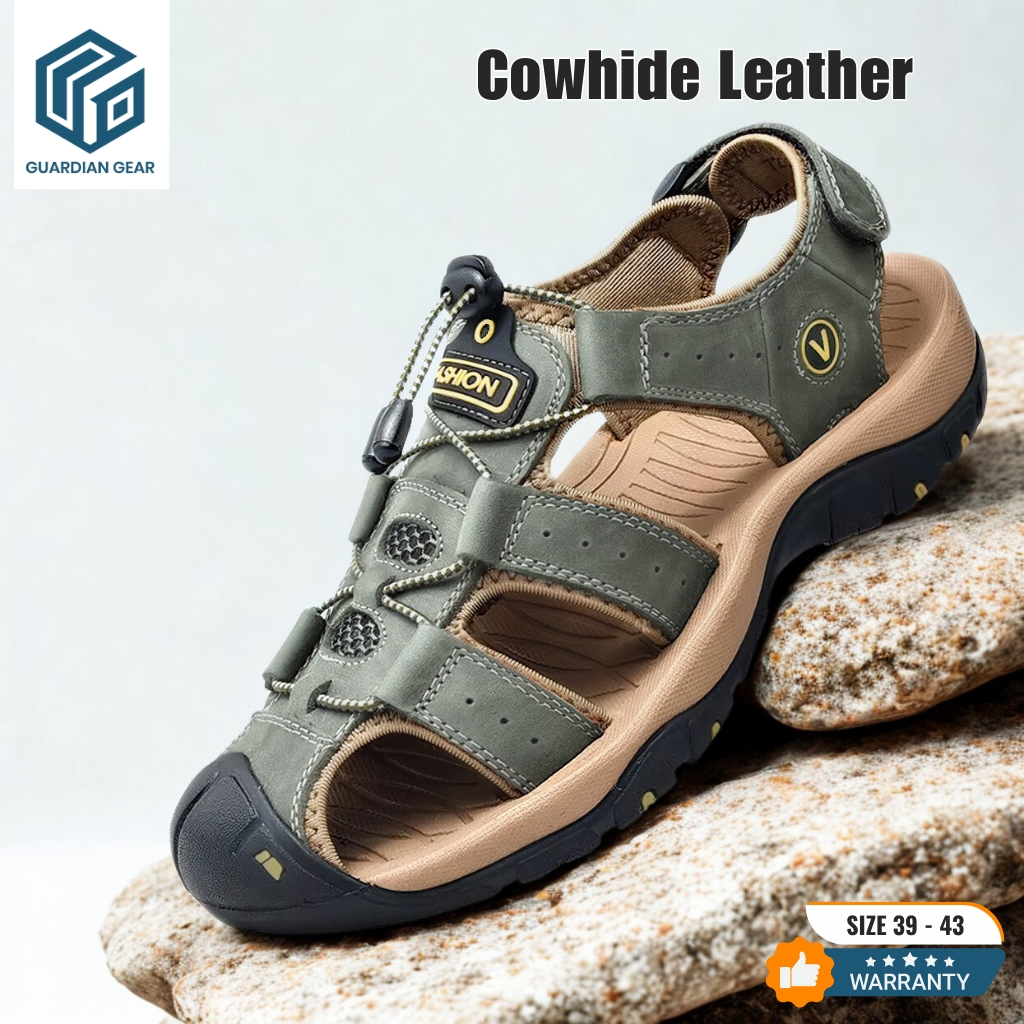 Sandal Pria Sepatu Sandal Dewasa Kulit Sapi Asli Sandal Gunung Outdoor Trendy Casual Hiking Anti Sli
