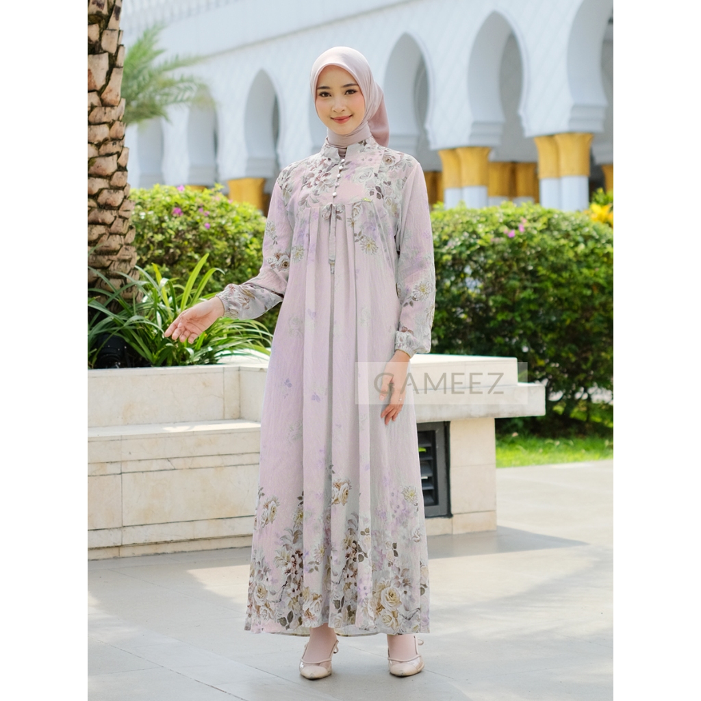 Gameez - Dress Gamis Premium Baju Lebaran 2025 Model Baru Elegan Warna Baby Blue Latte Abaya Muslim 