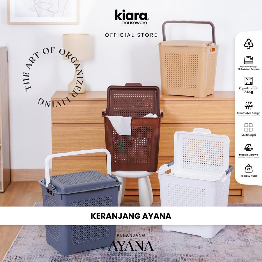 CJP KIARA Keranjang Laundry / Pakaian Ayana dengan Tutup + Pegangan Plastik Tebal Estetik