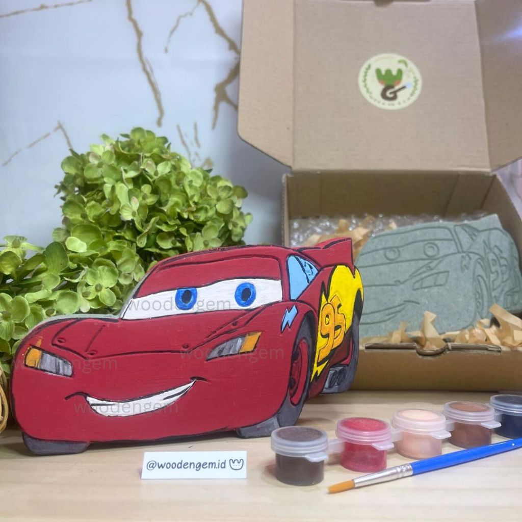 

DIY Wood Painting Kit Mewarnai Melukis Mainan Anak Kayu Karakter McQueen | Woodengem